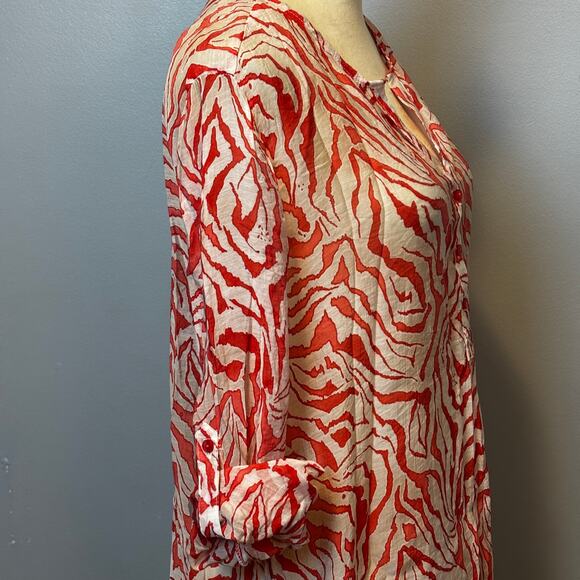 Grand & Greene Coral White Sheer Roll Sleeve Blouse Shell Buttons Tunic Resort L - Picture 4 of 6